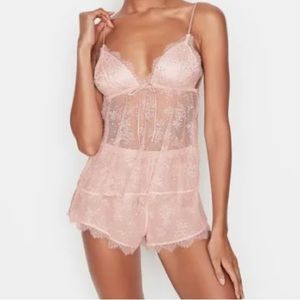 Victoria’a Secret XL Pink Silk Lace Cami Rhinestone Pajama Sleep Set